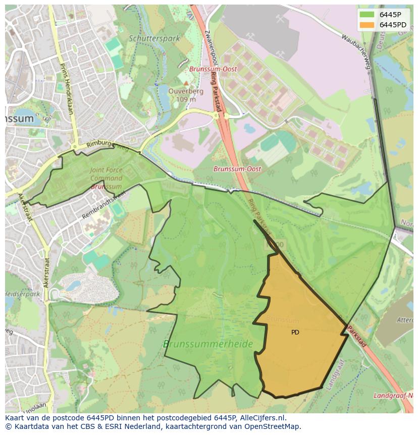 Afbeelding van het postcodegebied 6445 PD op de kaart.