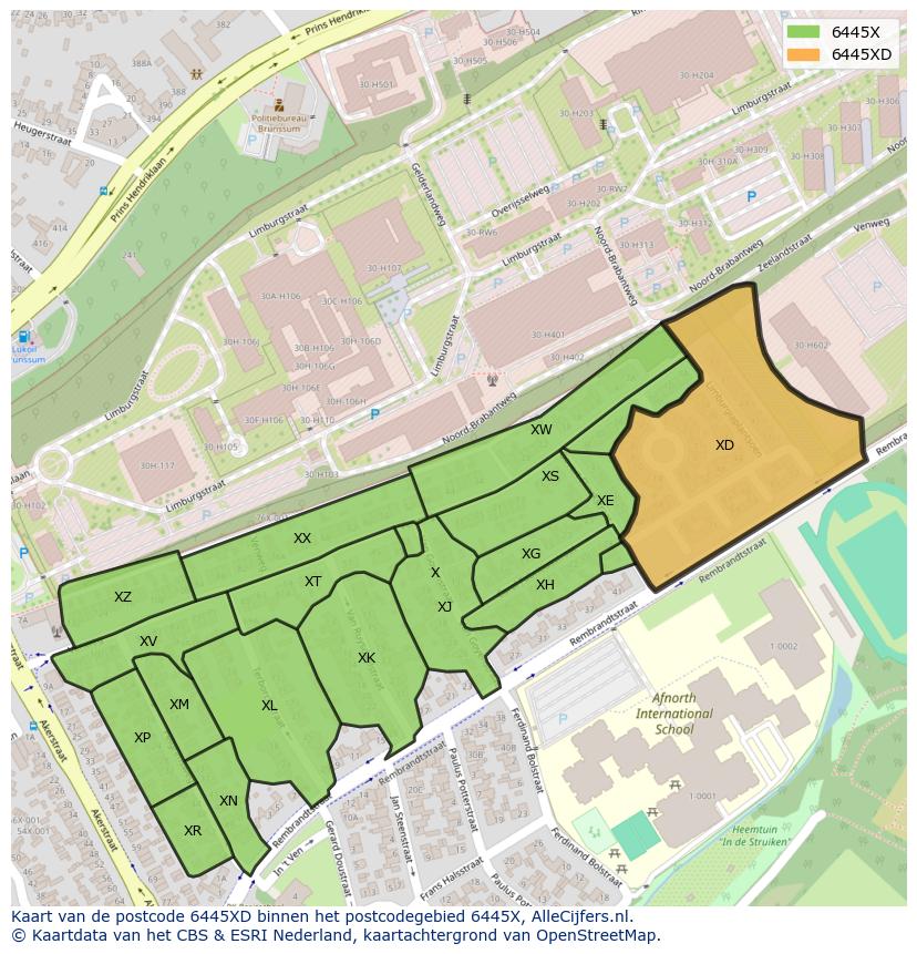 Afbeelding van het postcodegebied 6445 XD op de kaart.