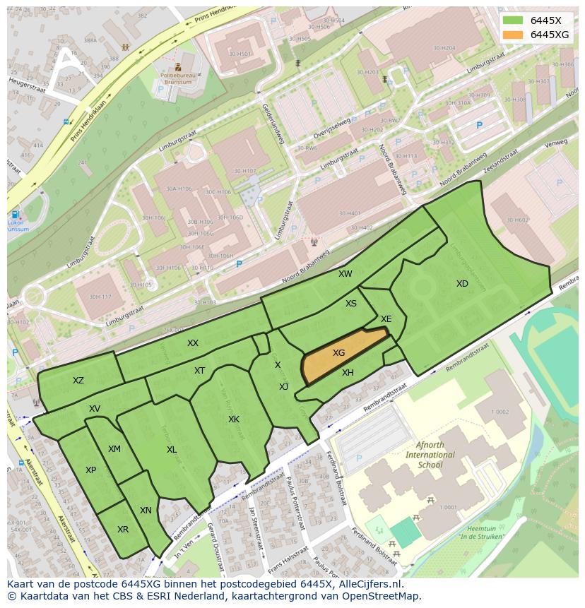 Afbeelding van het postcodegebied 6445 XG op de kaart.