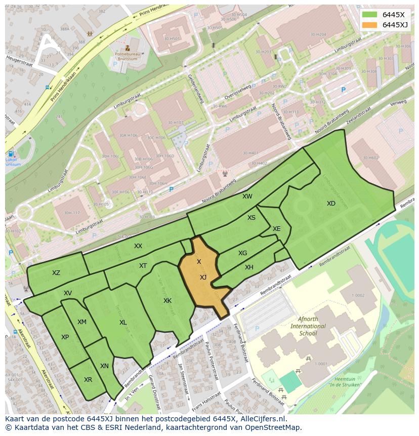 Afbeelding van het postcodegebied 6445 XJ op de kaart.