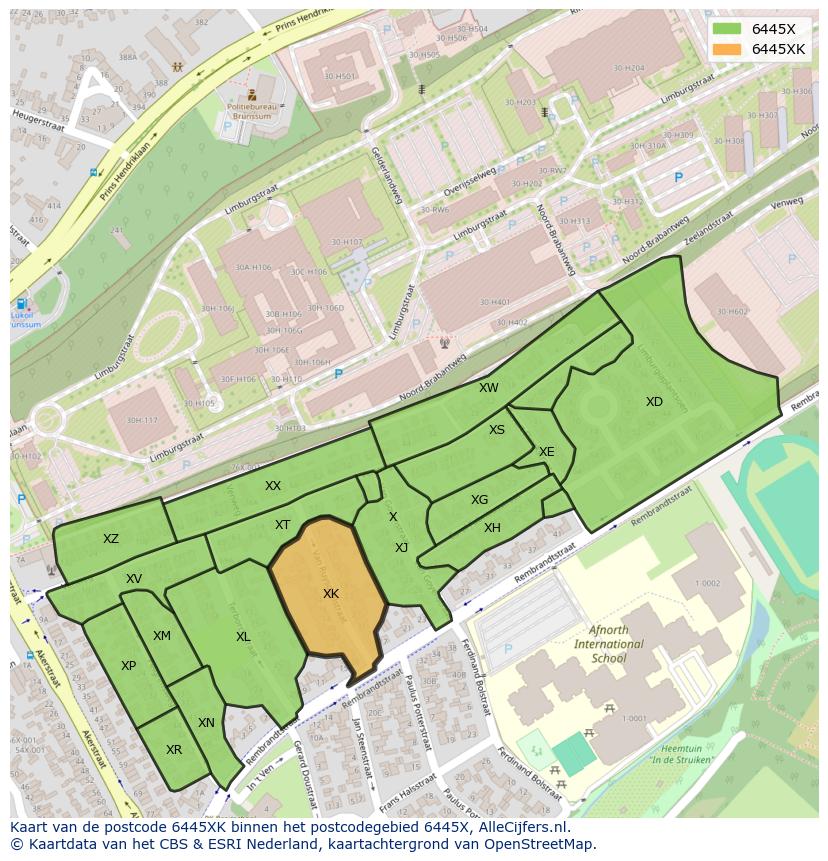 Afbeelding van het postcodegebied 6445 XK op de kaart.