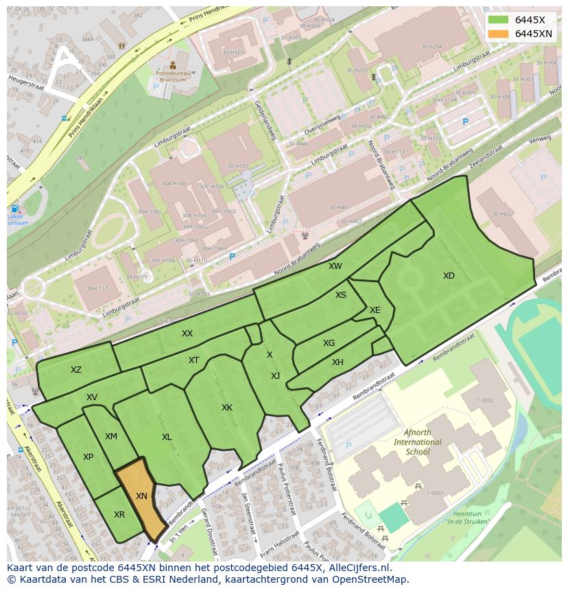 Afbeelding van het postcodegebied 6445 XN op de kaart.