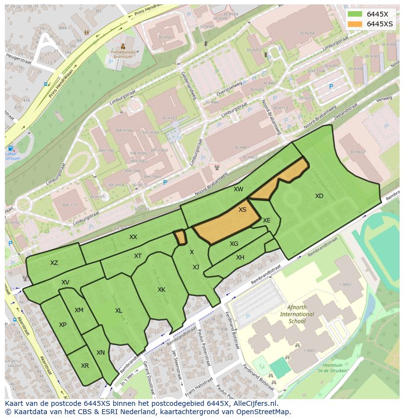 Afbeelding van het postcodegebied 6445 XS op de kaart.