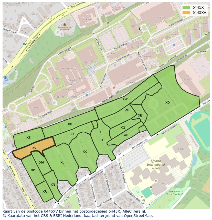 Afbeelding van het postcodegebied 6445 XV op de kaart.