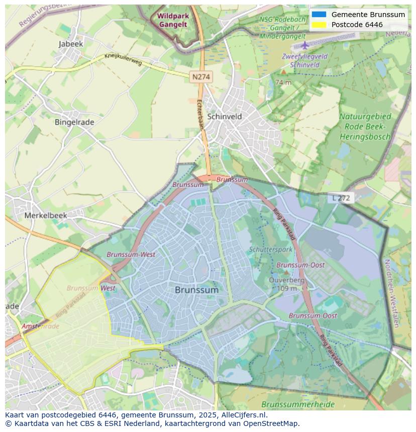 Afbeelding van het postcodegebied 6446 op de kaart.