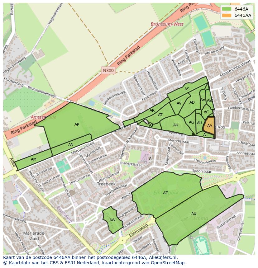 Afbeelding van het postcodegebied 6446 AA op de kaart.