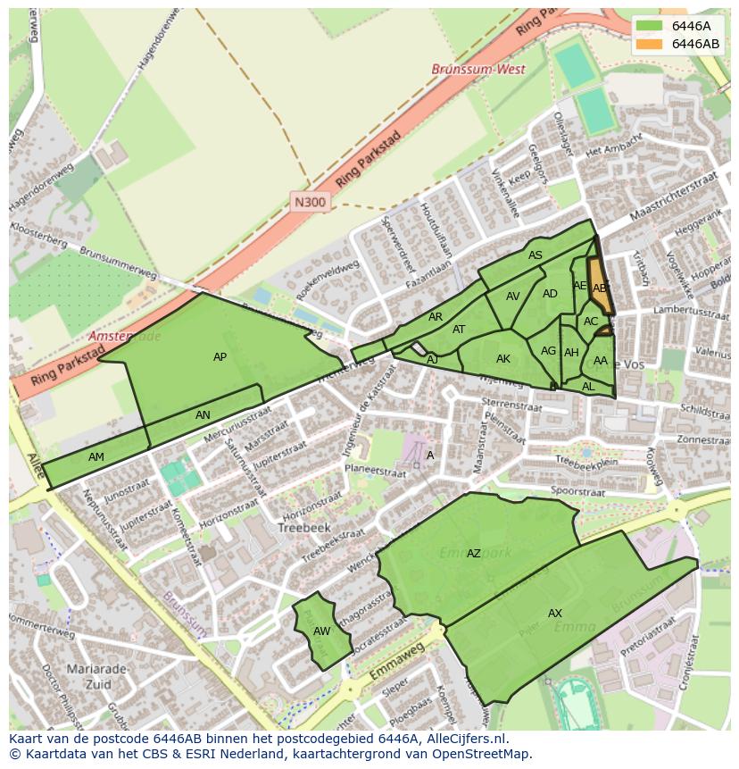 Afbeelding van het postcodegebied 6446 AB op de kaart.