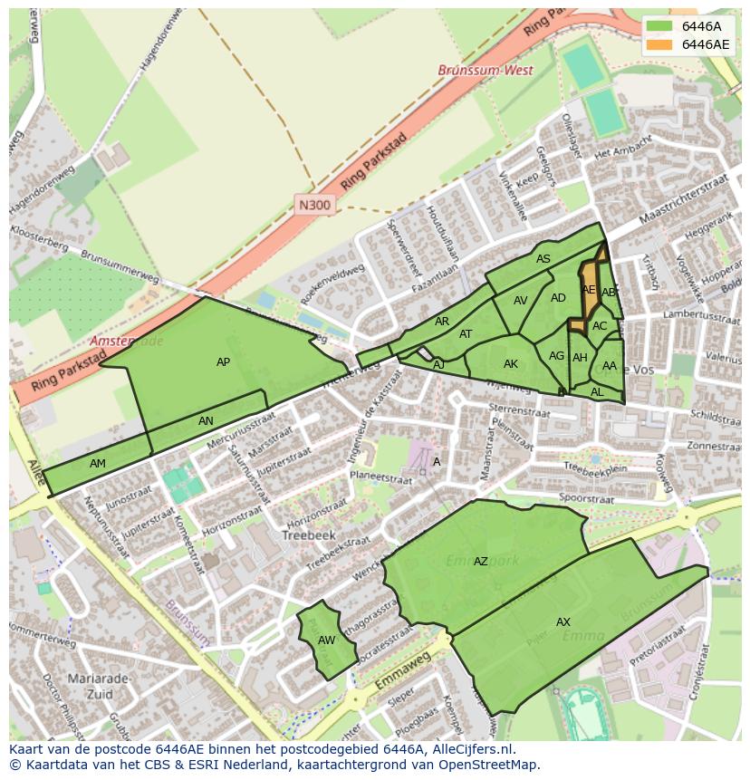 Afbeelding van het postcodegebied 6446 AE op de kaart.