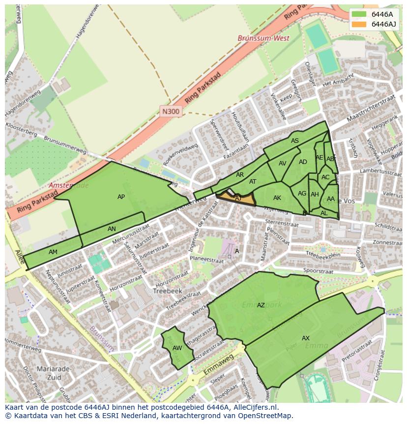Afbeelding van het postcodegebied 6446 AJ op de kaart.