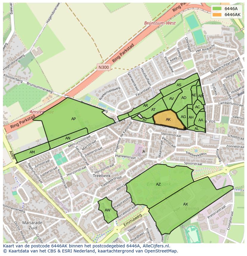 Afbeelding van het postcodegebied 6446 AK op de kaart.