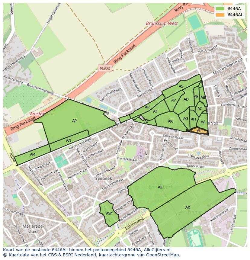 Afbeelding van het postcodegebied 6446 AL op de kaart.