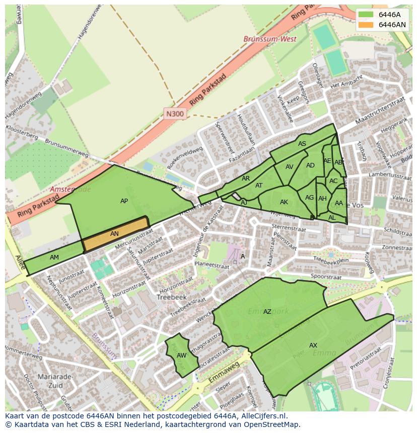 Afbeelding van het postcodegebied 6446 AN op de kaart.