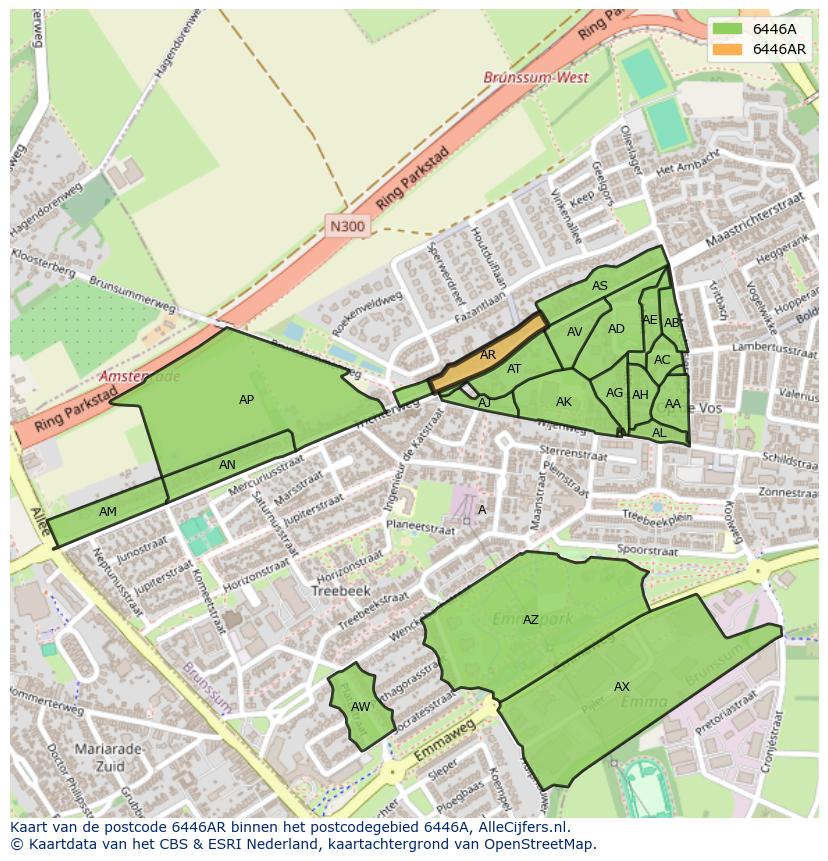 Afbeelding van het postcodegebied 6446 AR op de kaart.