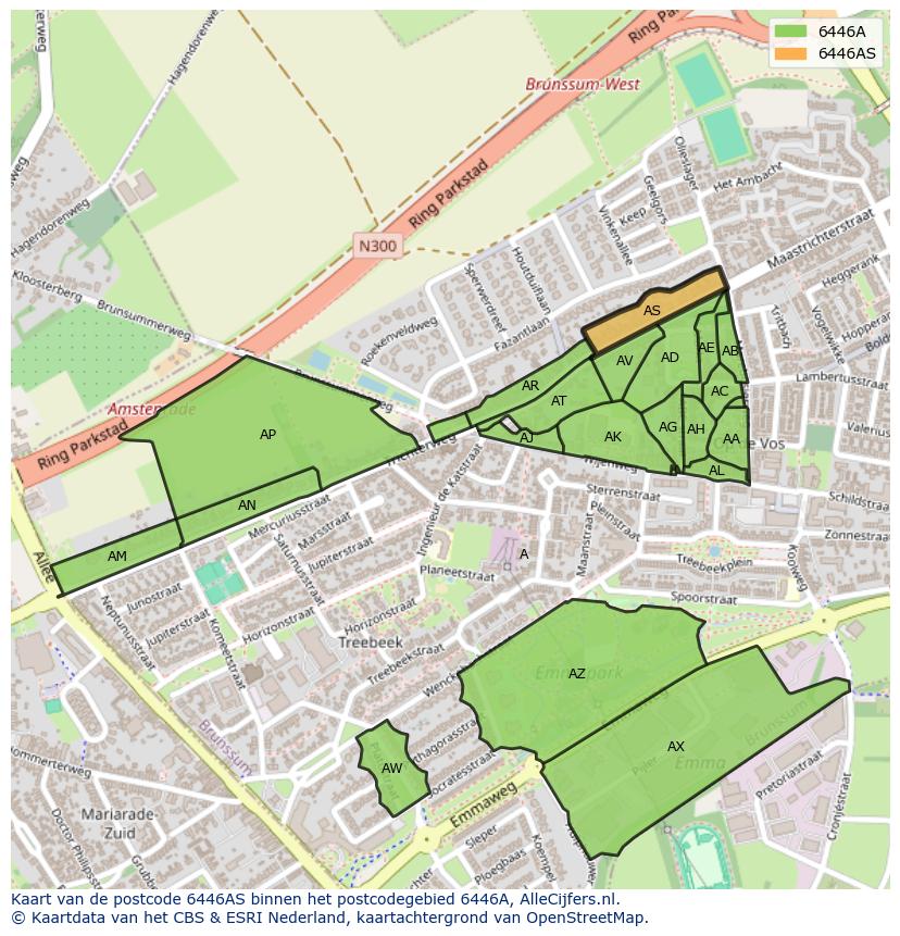 Afbeelding van het postcodegebied 6446 AS op de kaart.