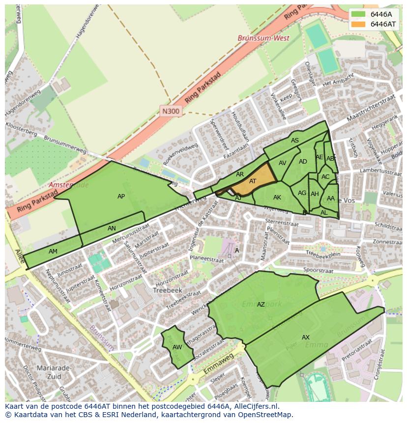 Afbeelding van het postcodegebied 6446 AT op de kaart.