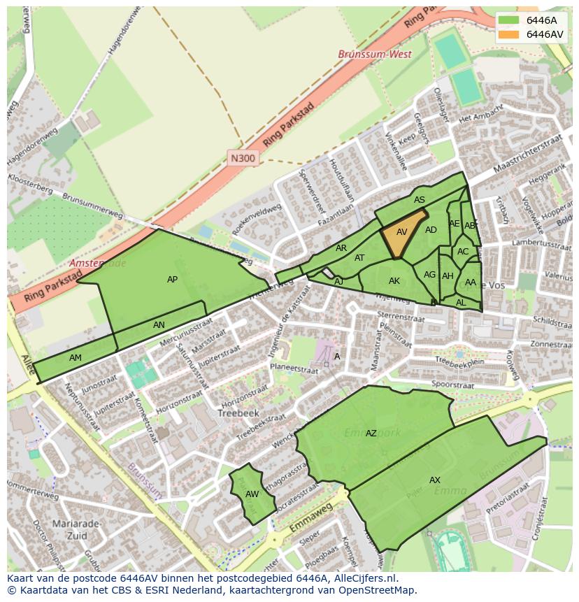 Afbeelding van het postcodegebied 6446 AV op de kaart.