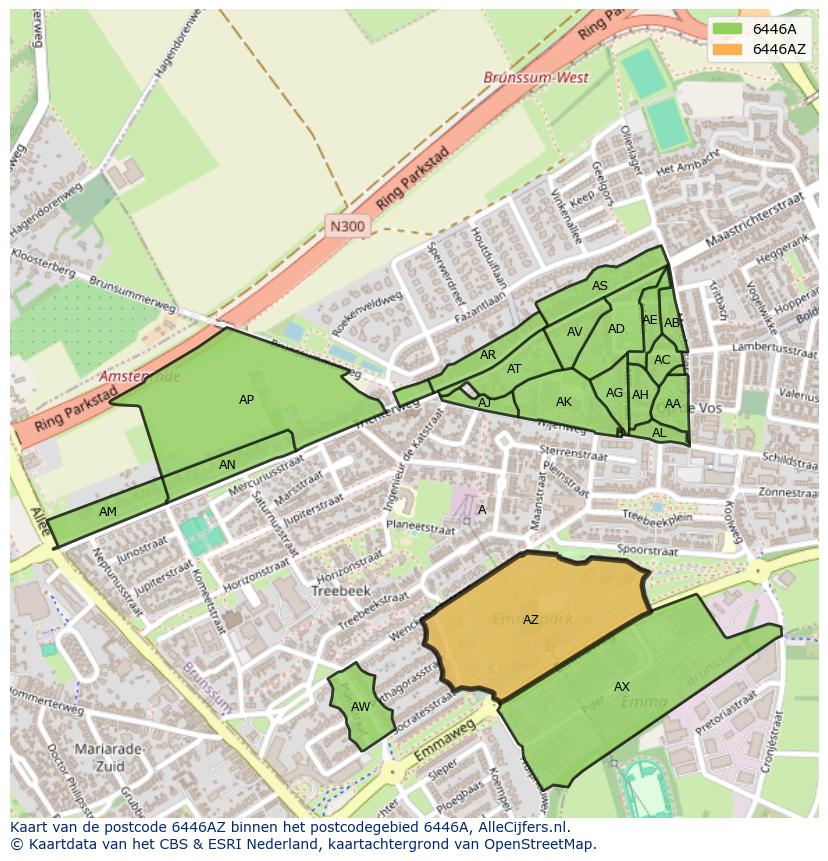 Afbeelding van het postcodegebied 6446 AZ op de kaart.