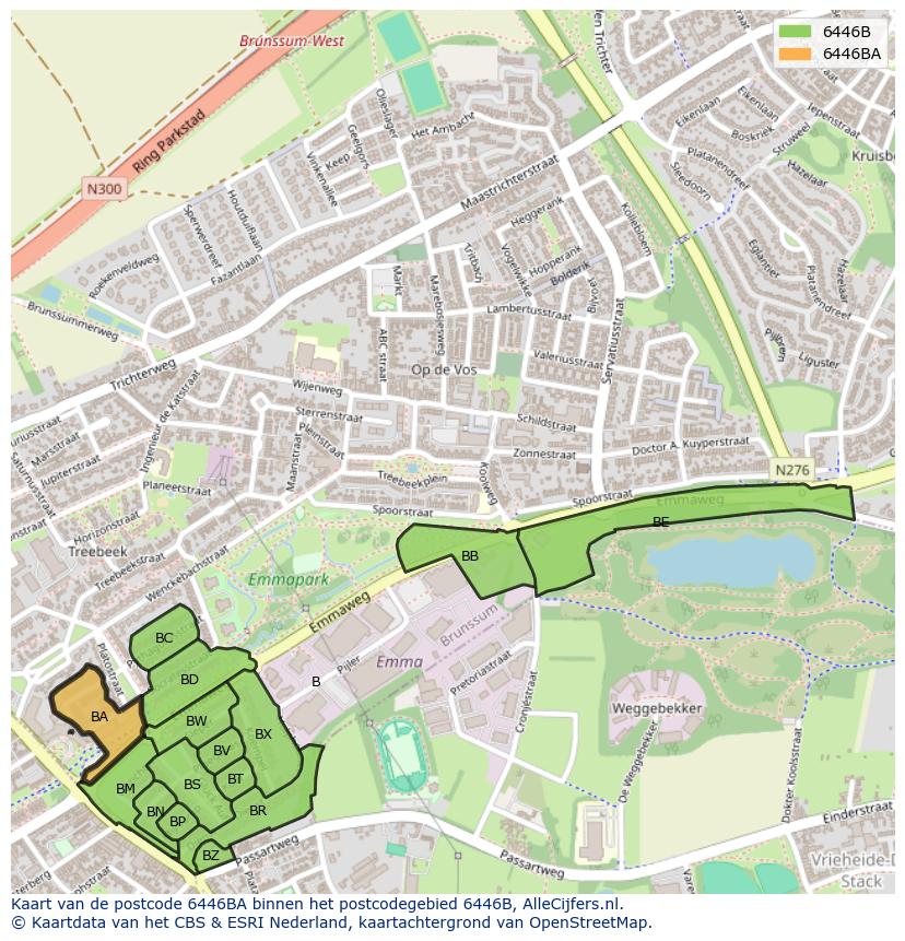 Afbeelding van het postcodegebied 6446 BA op de kaart.