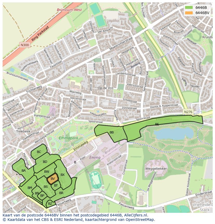 Afbeelding van het postcodegebied 6446 BV op de kaart.