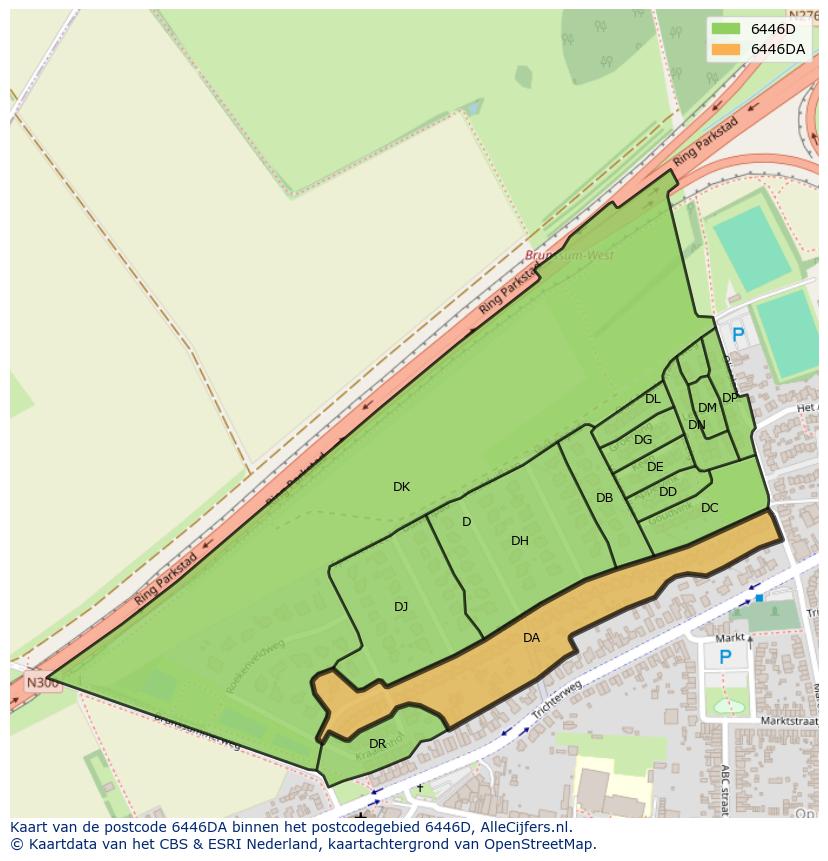 Afbeelding van het postcodegebied 6446 DA op de kaart.