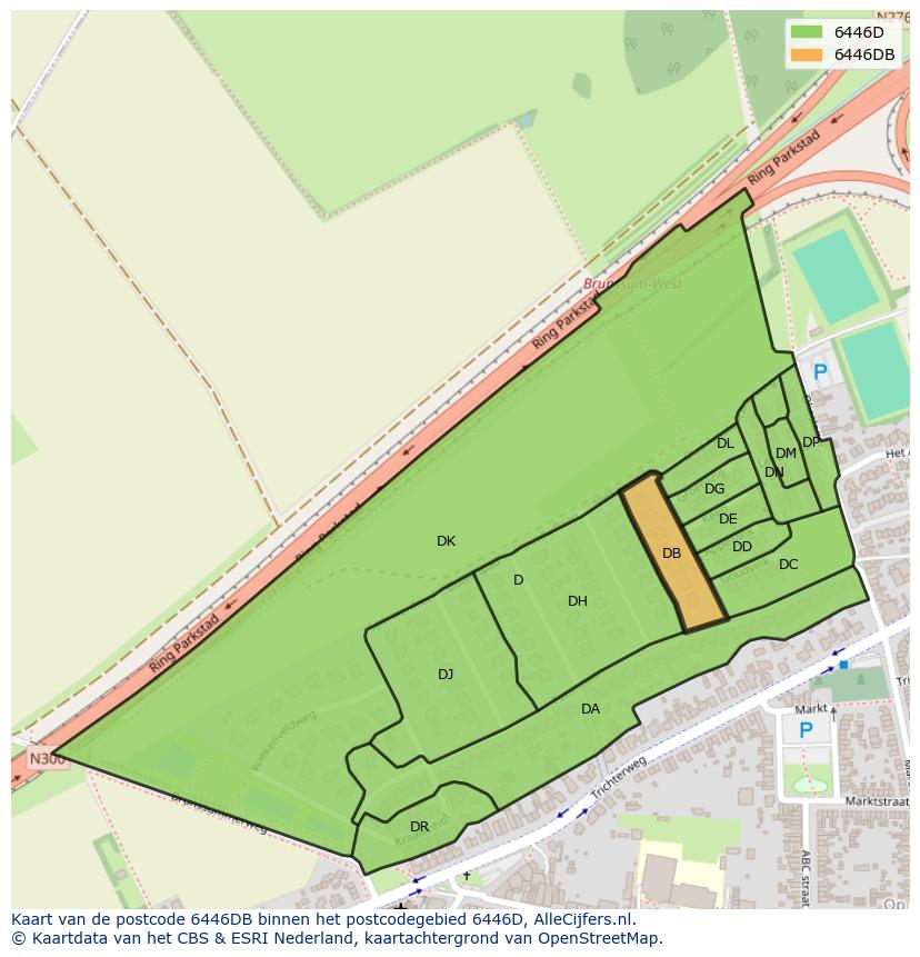 Afbeelding van het postcodegebied 6446 DB op de kaart.