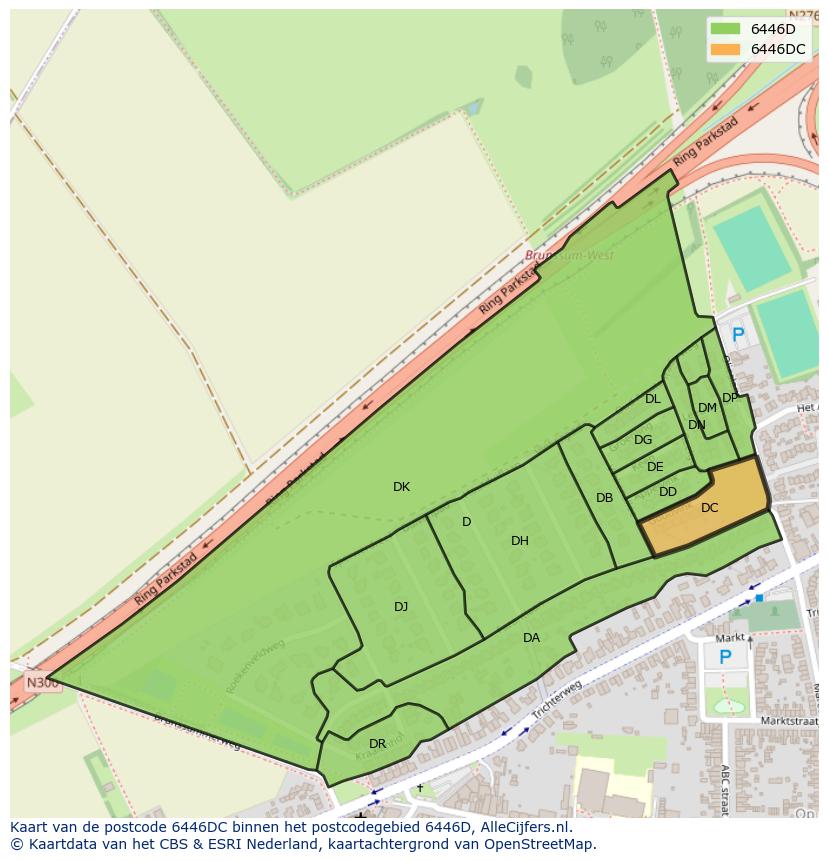 Afbeelding van het postcodegebied 6446 DC op de kaart.