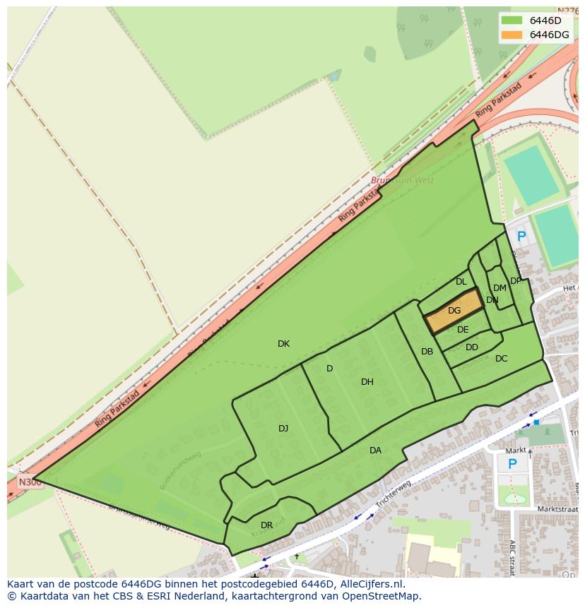 Afbeelding van het postcodegebied 6446 DG op de kaart.