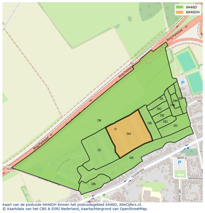 Afbeelding van het postcodegebied 6446 DH op de kaart.