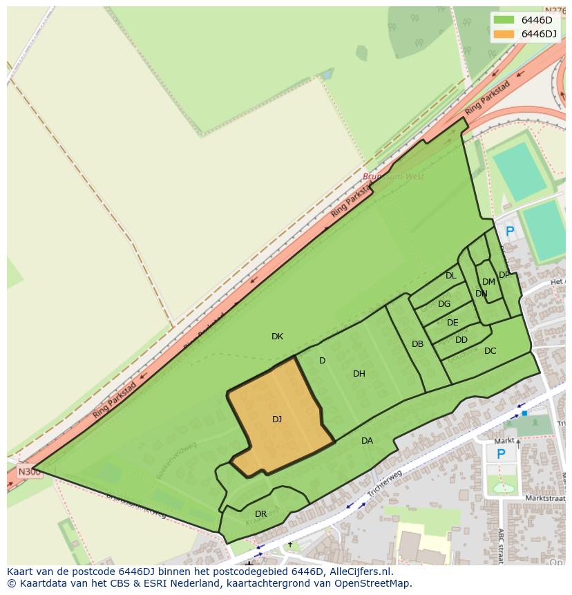 Afbeelding van het postcodegebied 6446 DJ op de kaart.