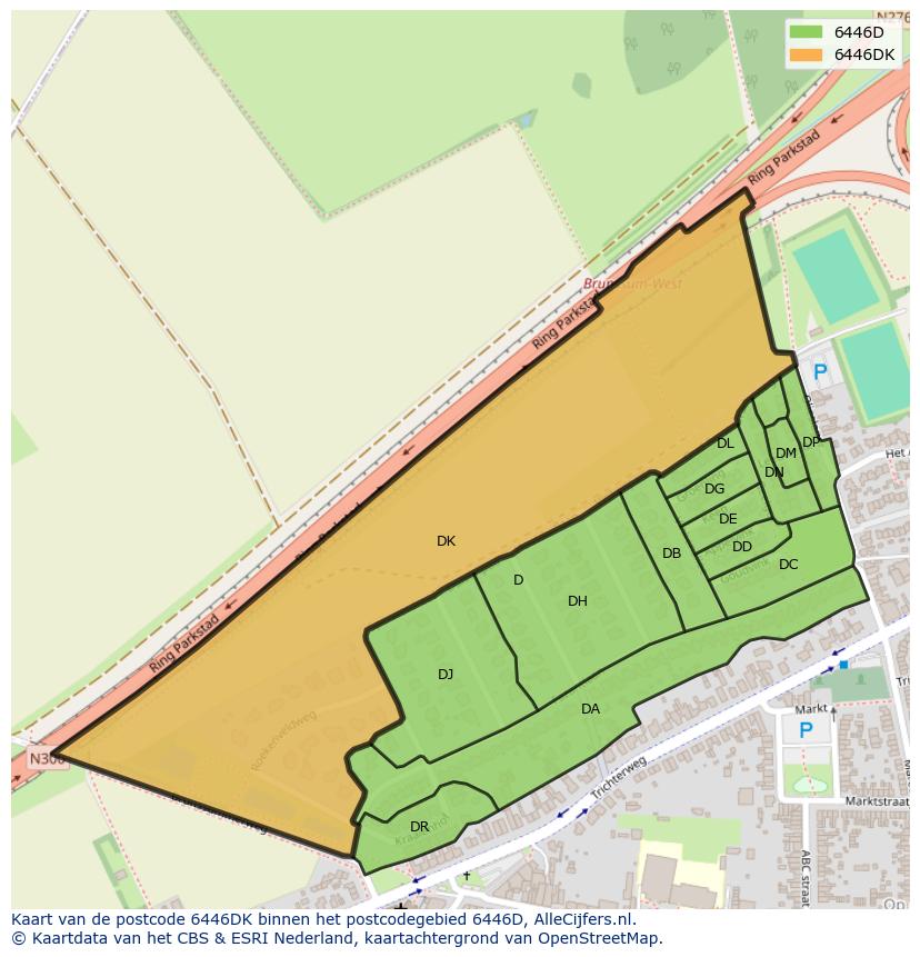 Afbeelding van het postcodegebied 6446 DK op de kaart.
