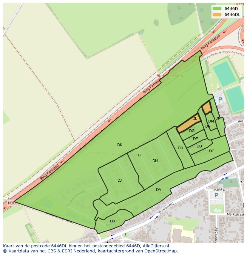 Afbeelding van het postcodegebied 6446 DL op de kaart.