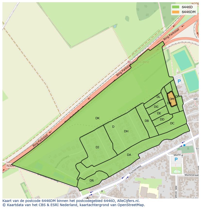 Afbeelding van het postcodegebied 6446 DM op de kaart.