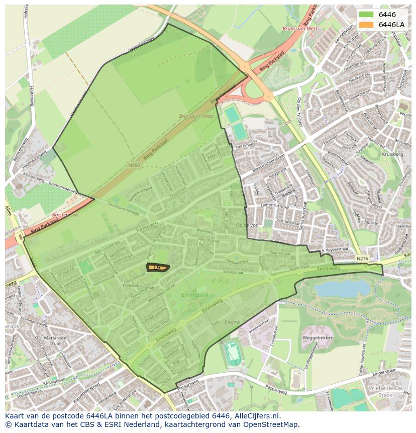 Afbeelding van het postcodegebied 6446 LA op de kaart.