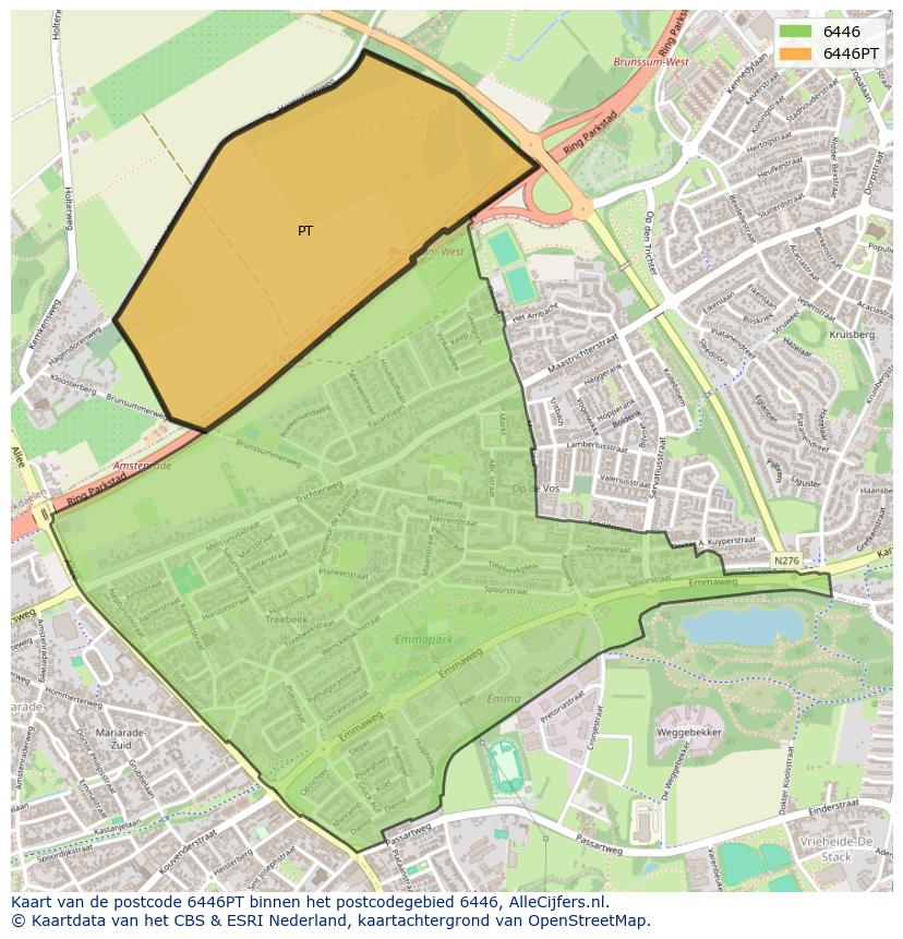 Afbeelding van het postcodegebied 6446 PT op de kaart.