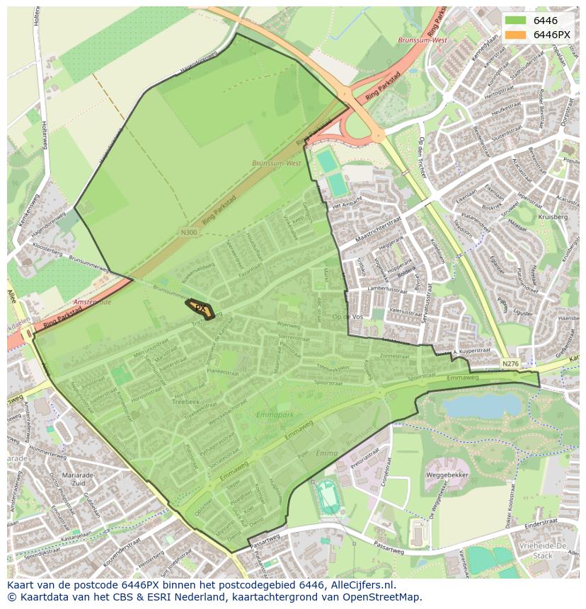 Afbeelding van het postcodegebied 6446 PX op de kaart.