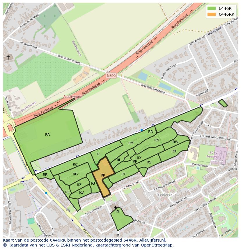 Afbeelding van het postcodegebied 6446 RK op de kaart.