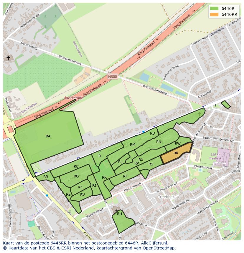Afbeelding van het postcodegebied 6446 RR op de kaart.
