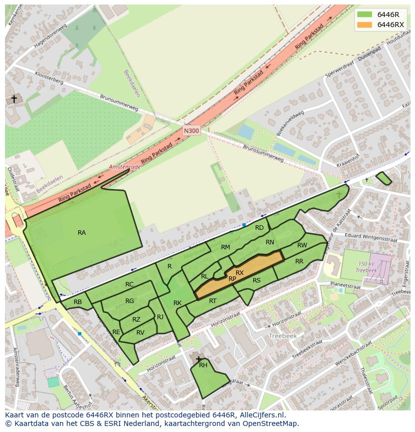Afbeelding van het postcodegebied 6446 RX op de kaart.