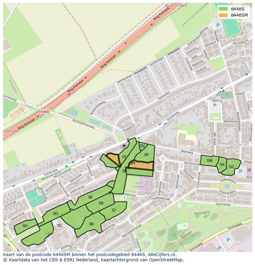 Afbeelding van het postcodegebied 6446 SM op de kaart.
