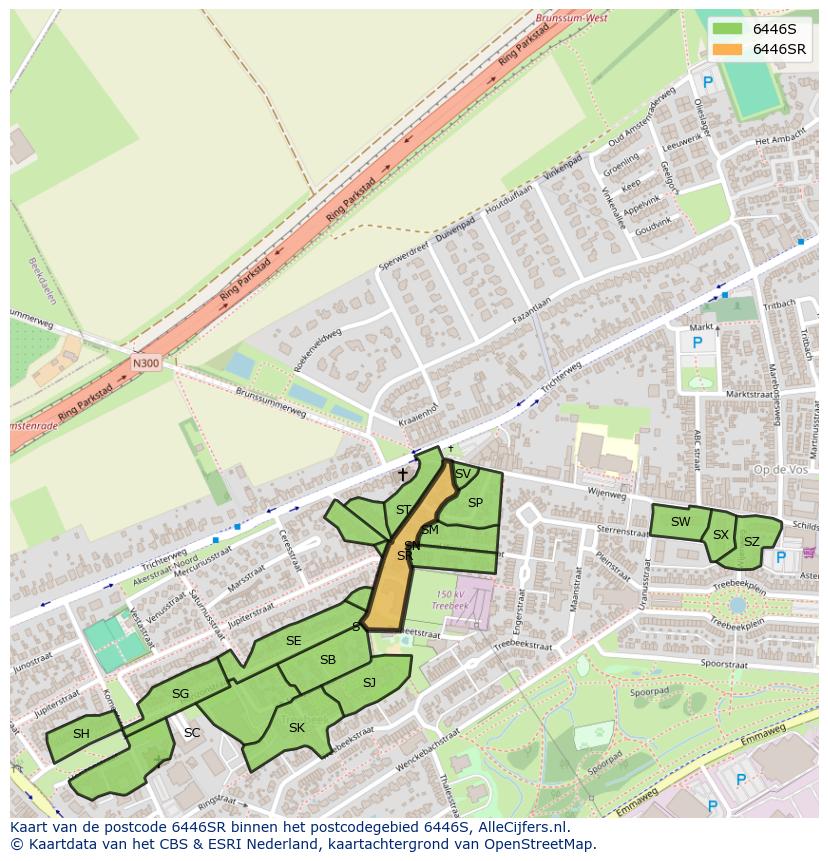Afbeelding van het postcodegebied 6446 SR op de kaart.