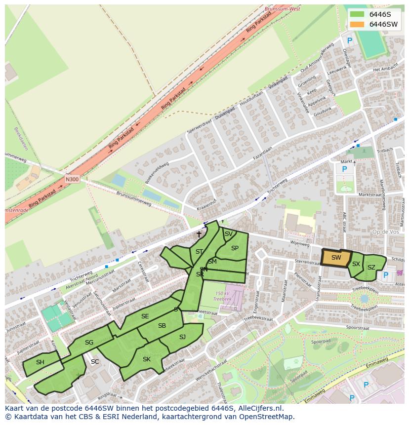Afbeelding van het postcodegebied 6446 SW op de kaart.