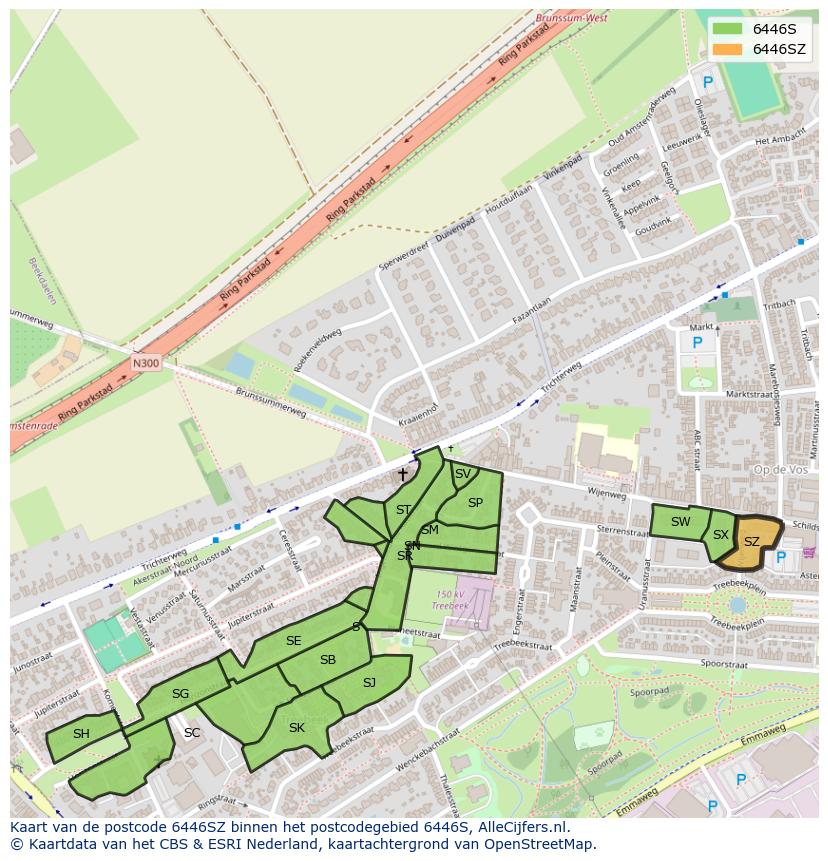 Afbeelding van het postcodegebied 6446 SZ op de kaart.
