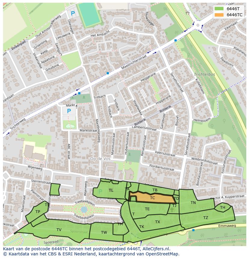 Afbeelding van het postcodegebied 6446 TC op de kaart.