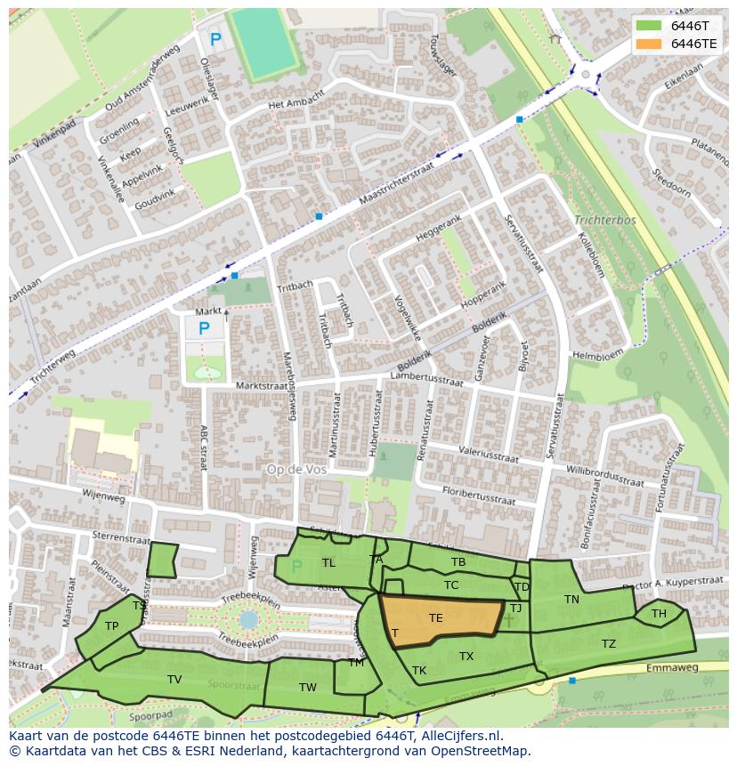 Afbeelding van het postcodegebied 6446 TE op de kaart.