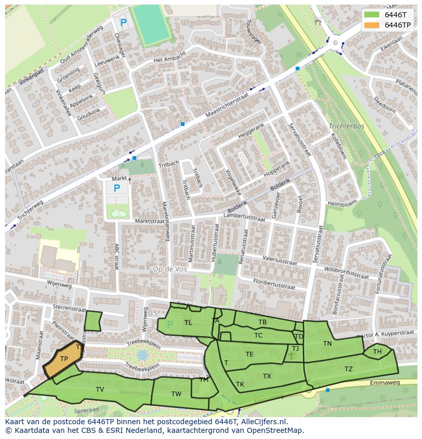 Afbeelding van het postcodegebied 6446 TP op de kaart.