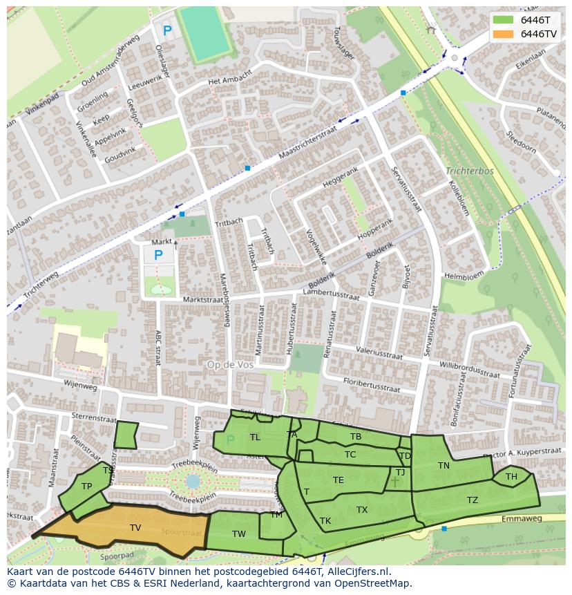 Afbeelding van het postcodegebied 6446 TV op de kaart.