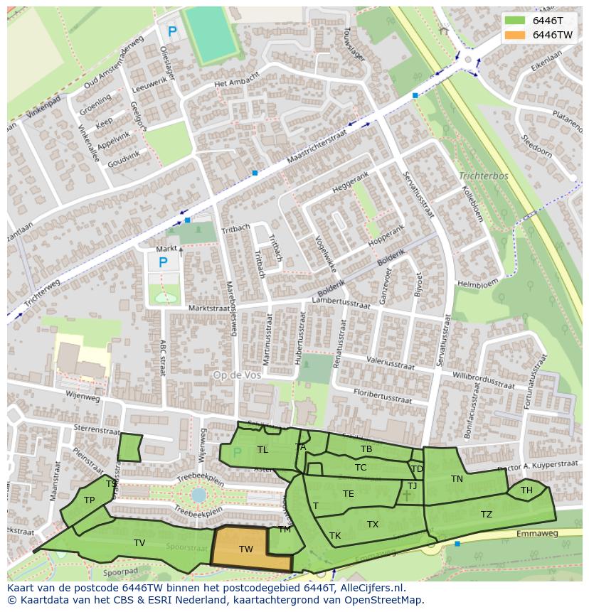 Afbeelding van het postcodegebied 6446 TW op de kaart.