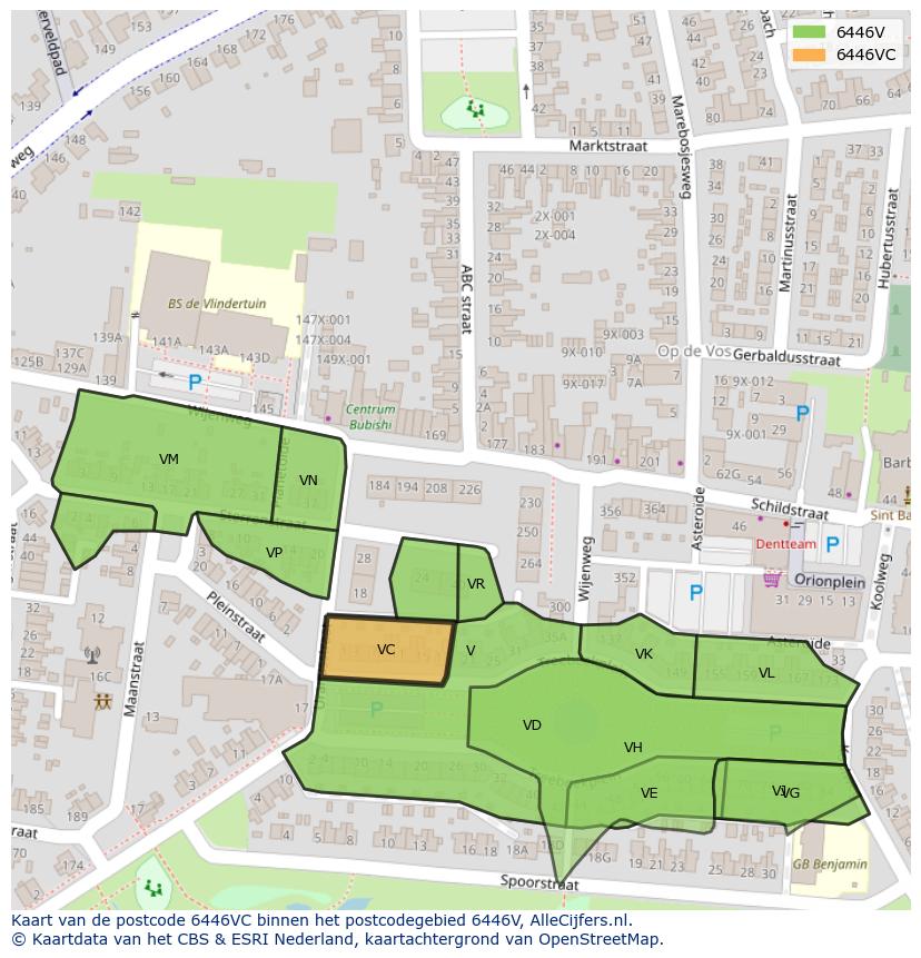 Afbeelding van het postcodegebied 6446 VC op de kaart.