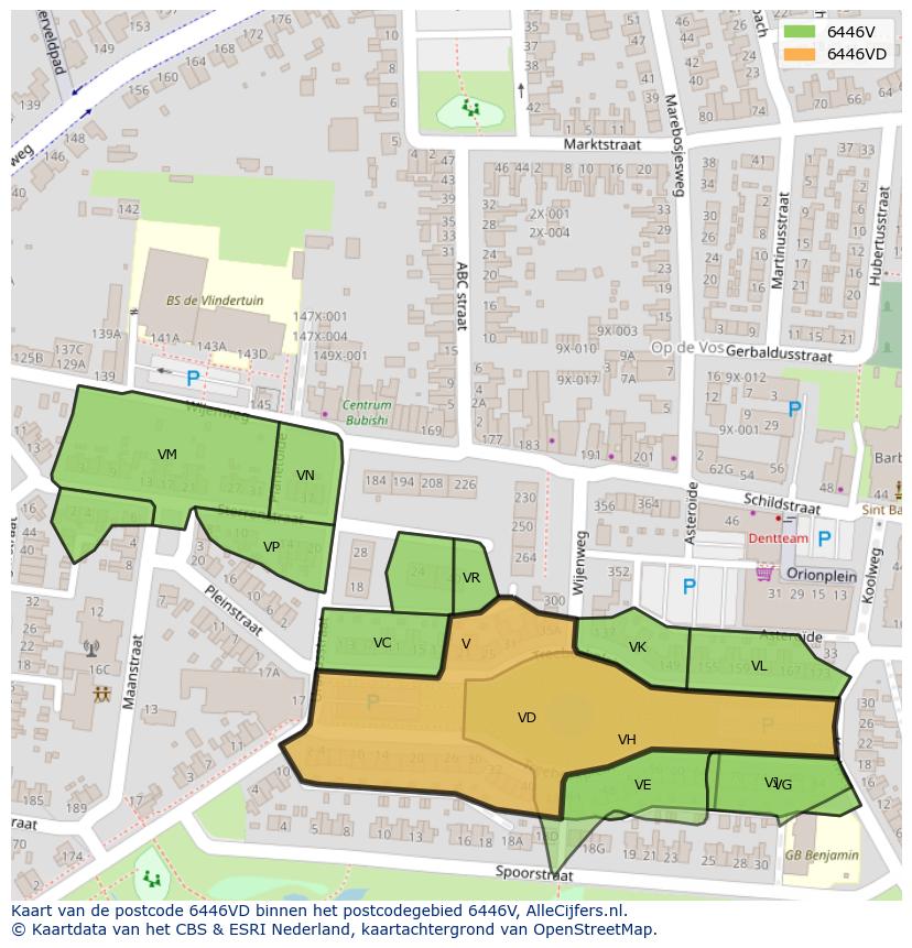 Afbeelding van het postcodegebied 6446 VD op de kaart.