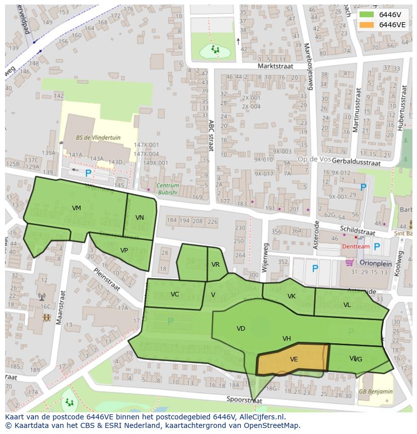Afbeelding van het postcodegebied 6446 VE op de kaart.